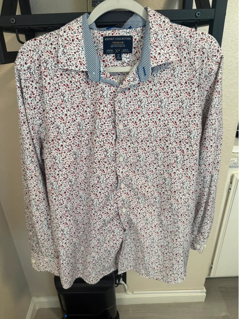 Report Collection Premium Performance Floral Stretch Button-Down Shirt - Size L